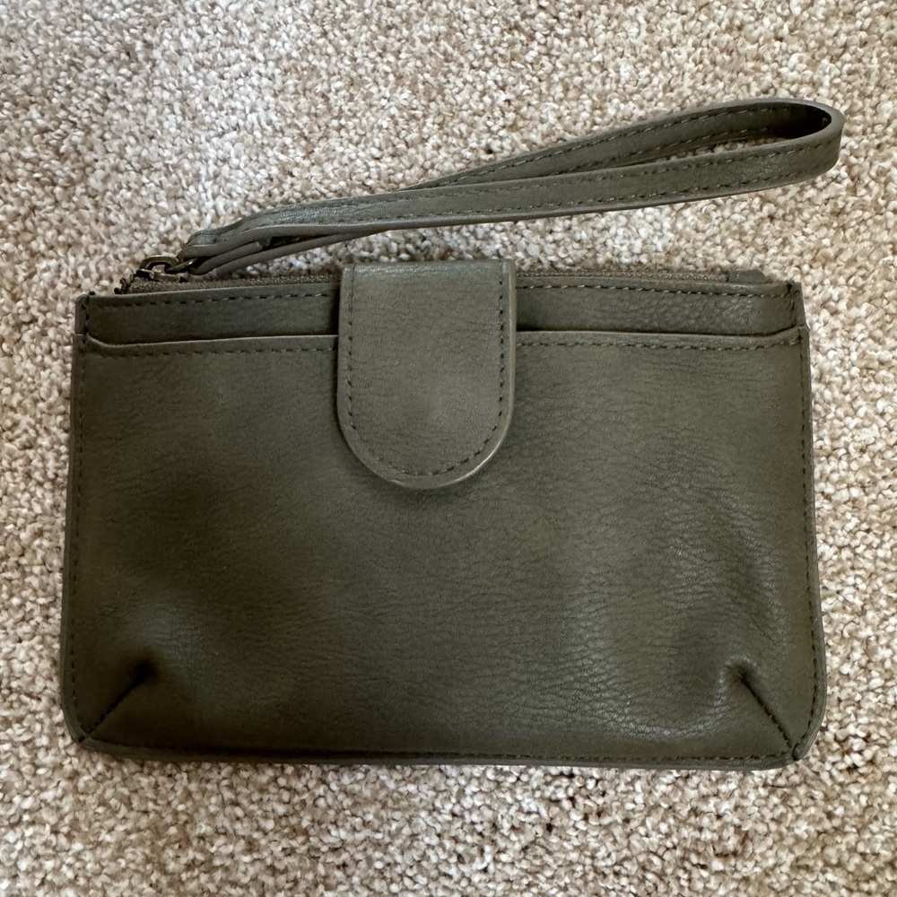 Olive Green vegan Leather Wristlet